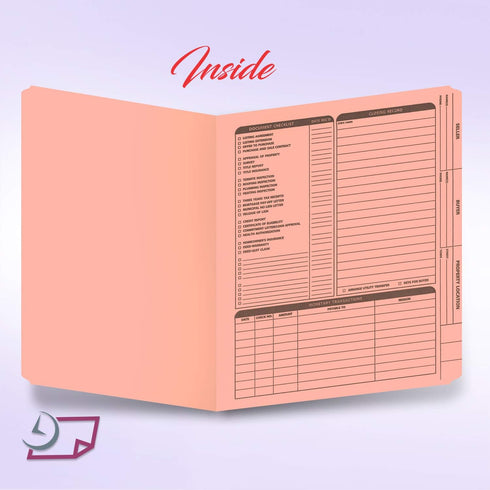 Real Estate Listing Folder - Right Panel List, Durable Card Stock with Closing Checklist (Pink, Pack of 25)