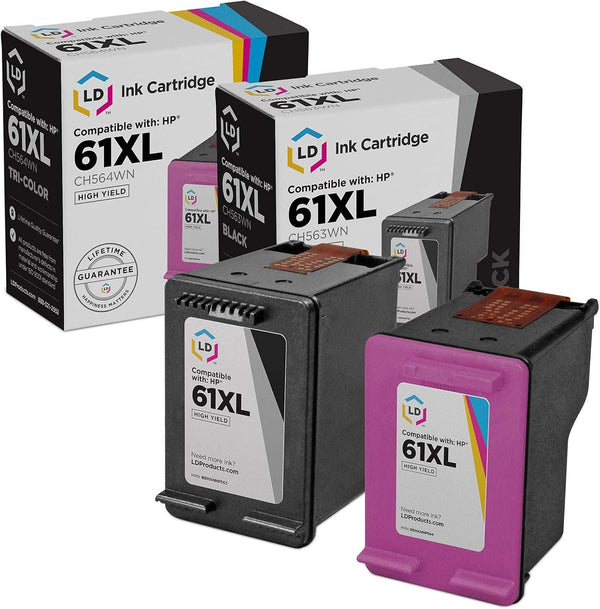 LD Products Remanufactured Ink Cartridge Replacement for HP 61XL High Yield, 2-Pack (1 Black, 1 Color) for Deskjet 1000
