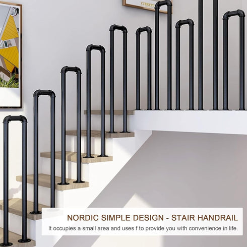 PAUANI 1PCS Villa(Black,35cm) U-Shaped Metal Stair Railing Kit, Industrial Stair Handrail, Non-Slip Safety Elderly