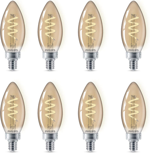 Vintage Flicker-Free Amber Spiral B11 Dimmable, Eyecomfort Technology, 225 Lumen, Amber Light(2000K), 3.5W=25W, Title 20 Certified, E12 Base, 8-Pack (565804) by Philips LED