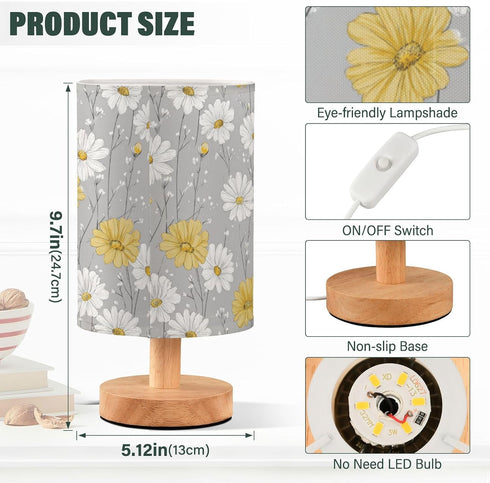 Aslsiy (7) Bedside Table Lamp Cute Daisy Flower Kids Nightstand Lamp Night Light Fabric Shade for Bedroom Living Room