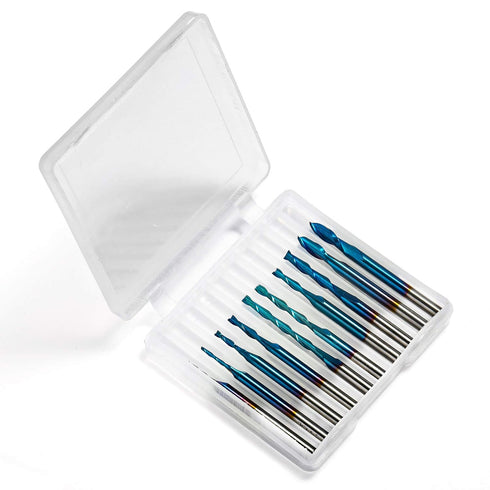 10pcs 2-Flute Nano Blue Coat Ball Nose Spiral End Mill, 1/8'' Shank, 0.8mm-2.5mm Cutting Diameter for CNC Router Bits
