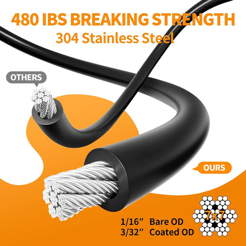 Keeimp Kit,164 304 String Light Hanging Ft Nylon Coated Stainless Steel Wire Rope, String Lights Suspension Kit,Outdoor