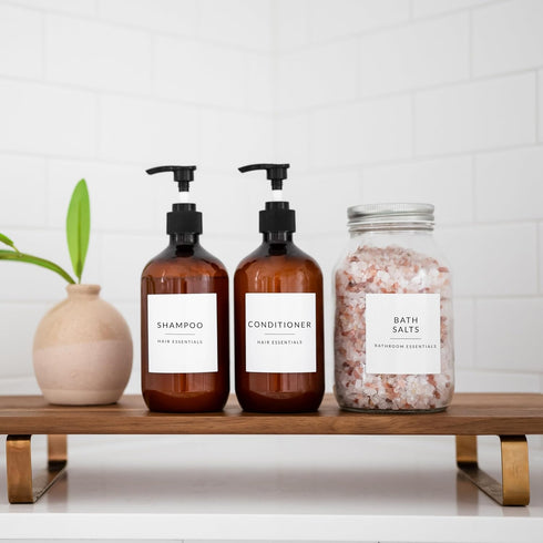 Minimalist Bathroom Labels for Organizing, 136 Preprinted Waterproof Removable Stickers for Bath Room and Makeup