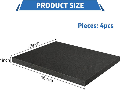 Storystore Polyurethane Foam Sheet, 4 Pcs Black Foam Inserts, Pick Apart Foam Pads for Cases, Packing, Toolbox, Camera
