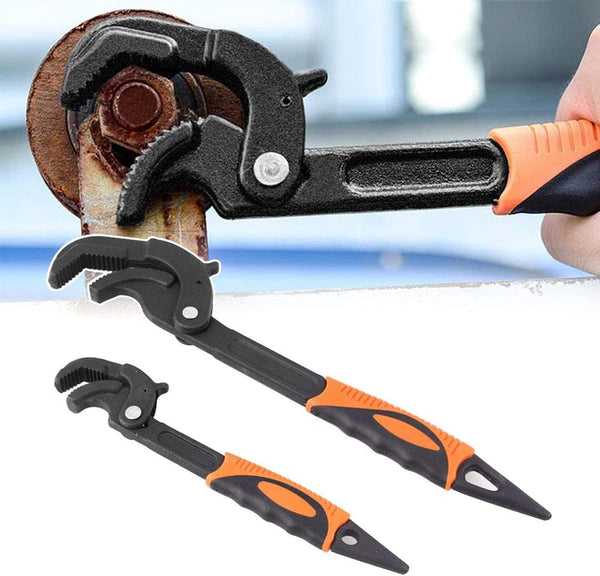Adjustable Wrench Quick Multi-Function Spanner Power Grip Pipe Wrench Set, 2 Pack for 14-60mm Pipes