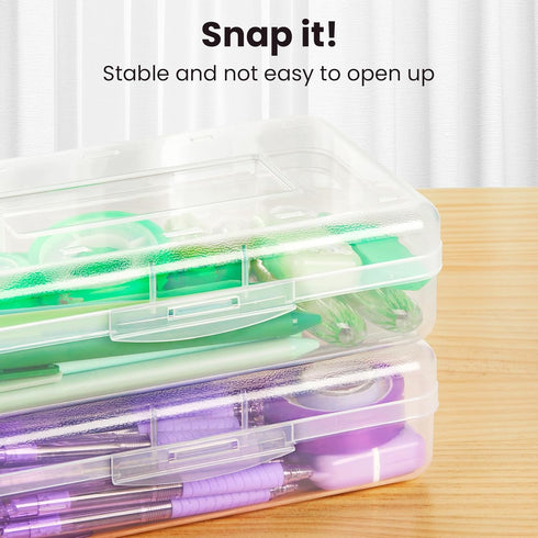 6 Pack Sooez Pencil Box, Hard Pencil Boxes for School Supplies Bulk, Large Plastic Pencil Case with Lid, Clear Pencil