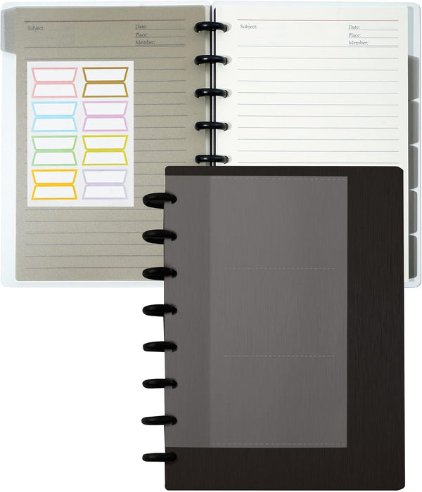 Discbound Notebook - Customizable Refillable 5 Subject Journal with 120 Wide Ruled Pages, 6 Binder Dividers & 16 Tabs,