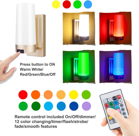 Dimmable BIGMONAT Wireless Wall Sconce Light Rechargeable, Multi Color Changing, Remote Controlled, Night Light, Stick