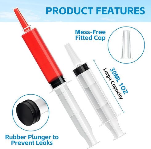 60 Pack 30ml/1oz Jello Shot Syringes - Plastic Syringe with Tip Cap for Liquid BPA-Free, Capacity Resuable Jelly Shot