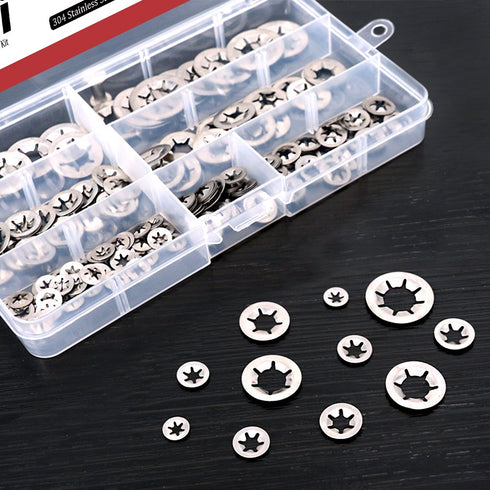 Hilitchi 180 Piece 304 Stainless Steel Internal Tooth Starlock Washers Assortment Kit - 7 Sizes