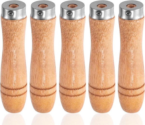 5pcs Wooden File Handle with Strong Metal Collars, Large Handle for 10"-12" File, Craft Tool
