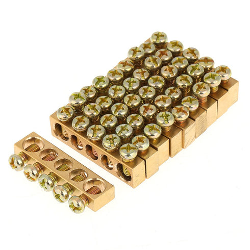 10Pcs Terminal Ground Bar, 5-Hole Electrical Distribution Cabinet Wire Screw Terminal Ground Copper Neutral Bar
