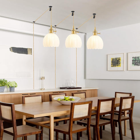 Plug in Pendant Light Fixtures, Hanging Light Fixture Vintage Glass Pendant Light, Mini Milk White Tulip Hanging Lamp