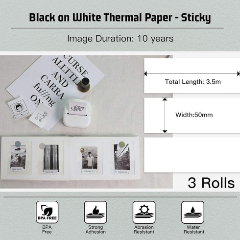 6 57 30mm,Compatible A6,Vretti TP6S Rolls Mini Thermal Printer Sticker Paper,Thermal Sticker Paper X with Most inkless