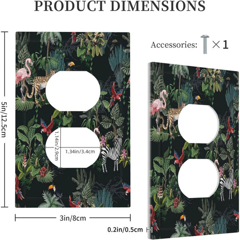 Wild Jungle Animals Decorative Switch Plate Covers, 1 Gang Duplex Wall Plate, Nature Tropical Botanical Electrical