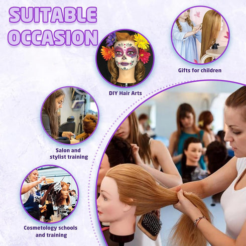 100% Mannequin Head Human Hair - Cosmetology Manikin Doll Head with Real Hair for Hairdresser Practice Styling Braiding