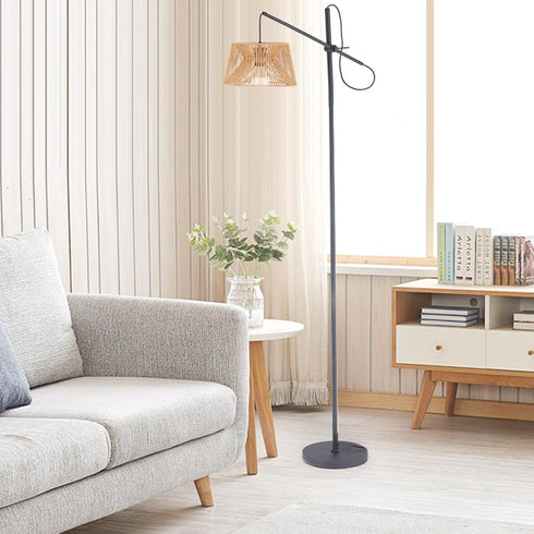 3 2700K-6500K Dimmable Bulb Arc Floor Lamp with Remote, Boho Floor Lamp with Color Temperatures, Rattan Standing Lamp