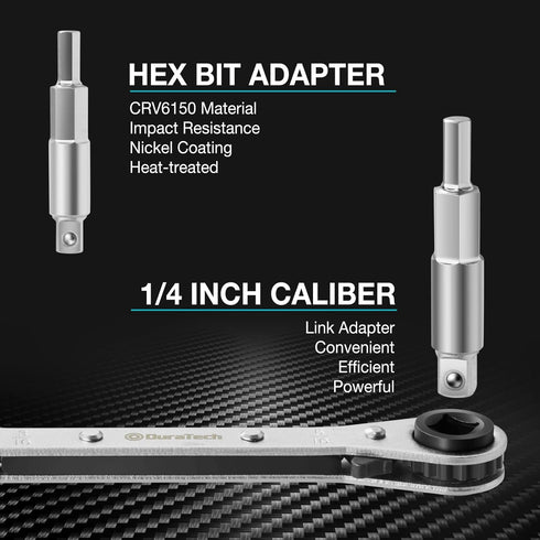 DURATECH 4 IN 1 HVAC Service Wrench, Refrigeration Wrench, 3/16", 1/4", 5/16", 3/8", with Hex Bit Adapter