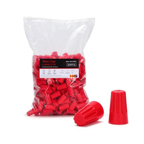 HKS 300 PCS Red Wire Caps, AWG 18-8, Twist-On Screw Nuts Insulated Insertion Electrical Wire Connectors