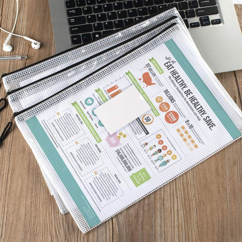 Sooez 20 Pack Mesh Zipper Pouch Document Bag, Plastic Zip File Document Folders, Letter Size A4 Zipper Document Pouch