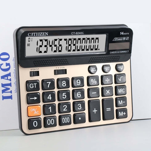 Large Mechanical Calculator, Dual Power Desk Calculator 14 Digit, Extra Large 5In LCD Display for Office, Home, School