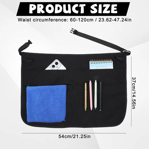 Qulkws 1 Pack Server Apron with Multiple Pockets Work Apron Black Half Aprons with Adjustable Waist Belt Waist Aprons