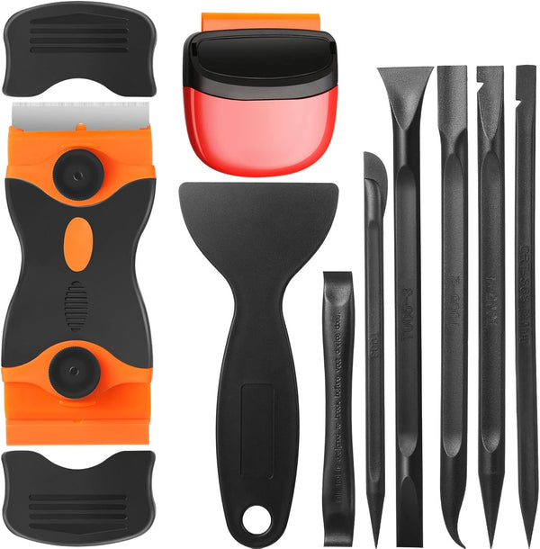 9 Pcs Plastic Scraper Tool Set, Non Scratch Sticker Scraper, Plastic Razor Blade Scraper for Window Floor Cleaning
