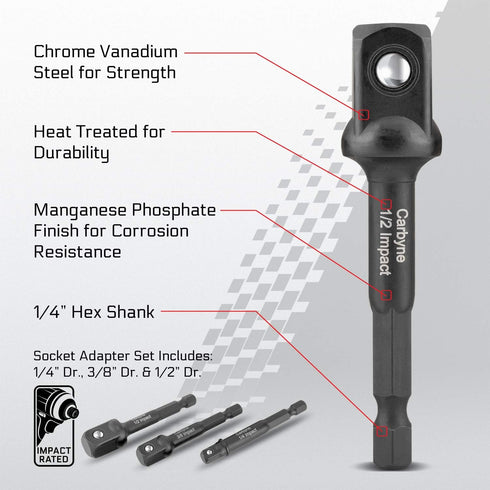 CARBYNE Impact Grade Socket Adapter Set, 3 Piece 3 Extension Bits for Drill Driver