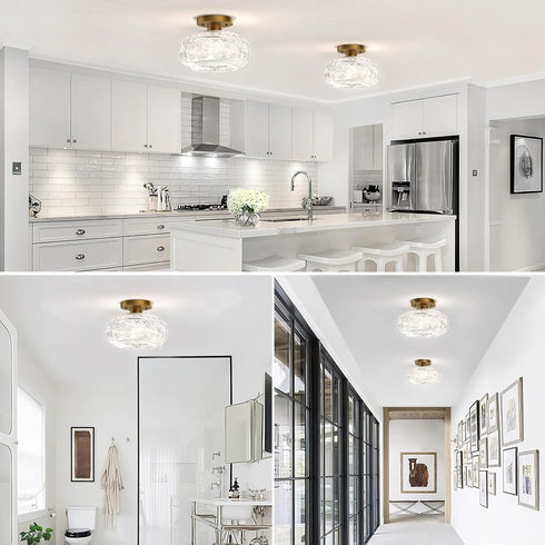 Bathroom,Bulb Industrial Semi Flush Mount Ceiling Light Fixture,Gold Globe Glass Hallway Lights Fixtures