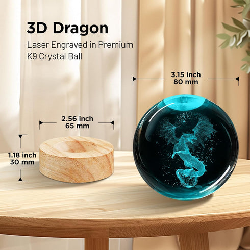 Vuebkkry 3D 16 3.15in Dragon Crystal Ball Night Light with Colors, Larger Dragon Statue Figurines Glass Decor Lamp