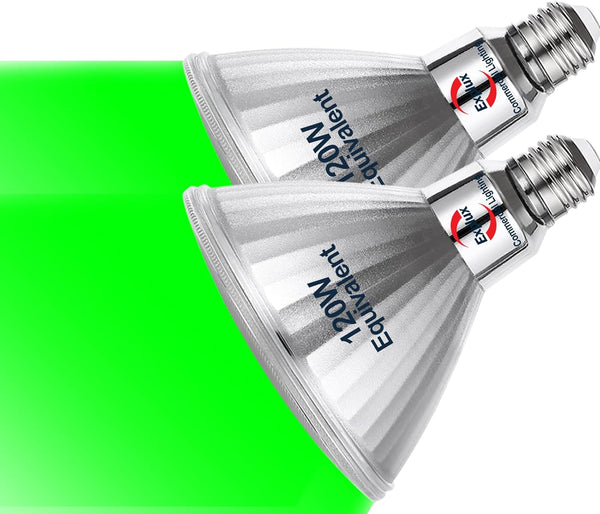 Explux Full Glass PAR38 Outdoor Flood Green Light Bulbs, 120W Equivalent Direct