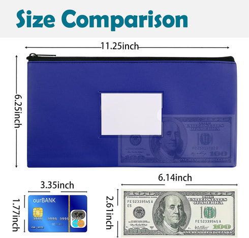 6 Pack 11.25"x6.25" Set Blue Money Bags with Zipper, Bank Deposit Bags, Durable Leatherette Cash Pouch for Business