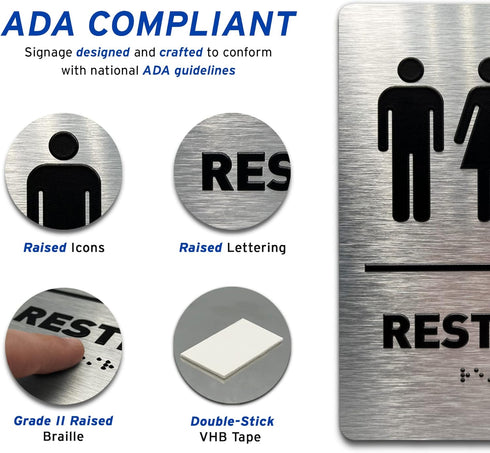 Women/Wheelchair Restroom Sign by GDS - ADA Compliant, Wheelchair Accessible, Raised Icons, Grade 2 Braille, Bathroom