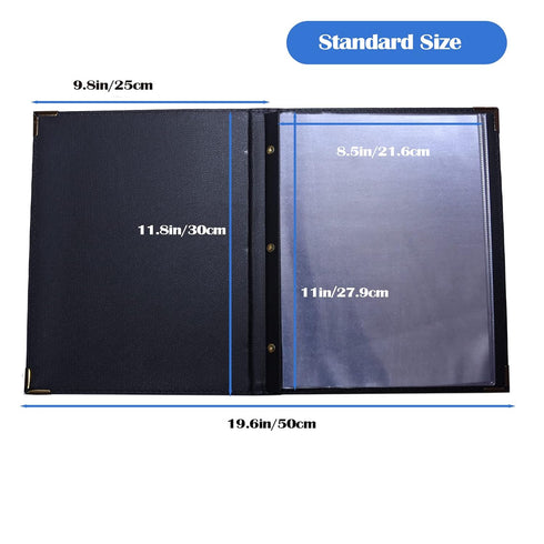 8.5" 11" 7 14 (2-Pack) Menu Covers Premium Faux Leather - Menu Holder x with Transparent Sleeve - Page View