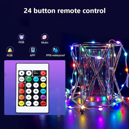 32.8ft Control,Dimmable IP67 Color Changing Fairy Lights with Remote, USB RGB+IC Light Twinkle Bluetooth APP Xmas Music