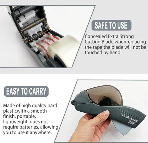 Automatic Tape Dispenser for Wrapping Gifts, Handheld Packaging Tape Dispenser Gun with Cutter, Grey