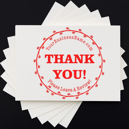 Packaging 1-5/8" Custom Thank You Stamp with Elegant Blossom Ring Design | Pre-Inked Business Rubber Stamper for Small