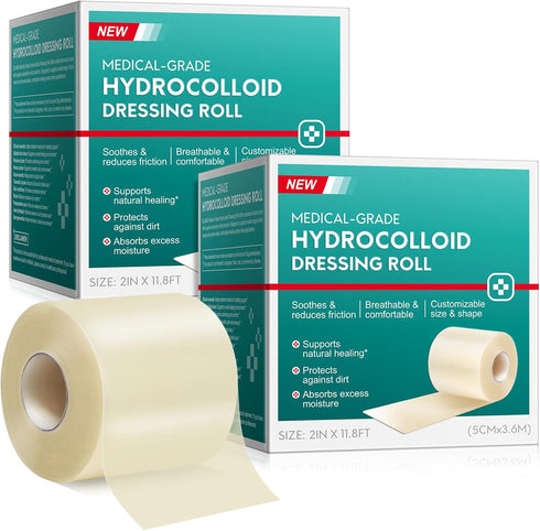 Tiuedu 2Pack Hydrocolloid Roll for Wound Care (2IN X11.8FT), Medical Grade Self-Adhesive Hydrocolloid