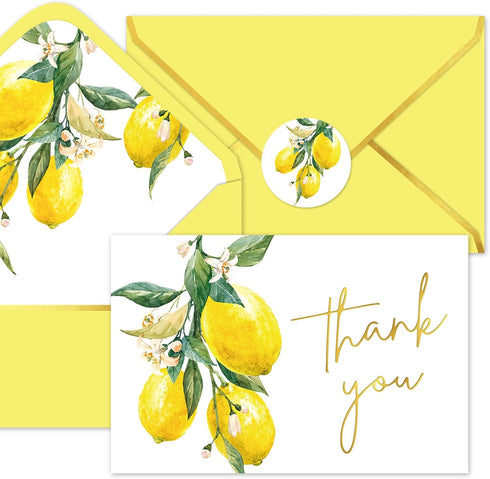 Whaline 50 Pack Lemon Gold Foil Thank You Cards Boxed Greeting Cards