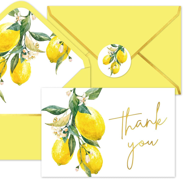 Whaline 50 Pack Lemon Gold Foil Thank You Cards Boxed Greeting Cards