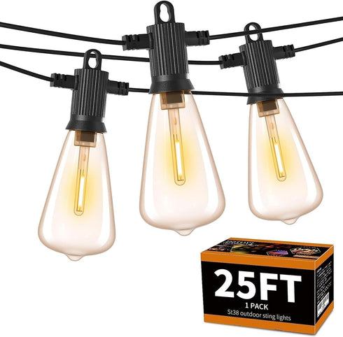 ZOTOYI Outdoor String Lights, 25 FT Bistro Lights with 13 Shatterproof ST38