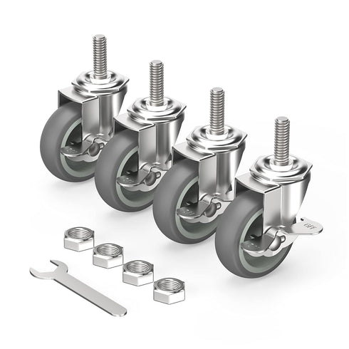 Caster Wheels 3 Inch Locking Stem Casters, Heavy Duty Swivel Casters Set of 4 with 3/8" -16 x 1-1/2" Threaded Stem