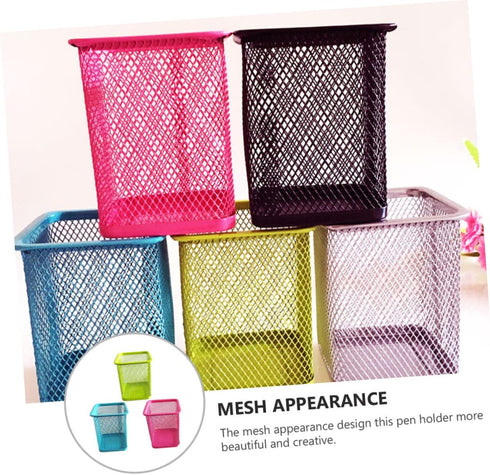 Operitacx 3pcs Pen Bucket Colored Pencils Metal Holder - Square Mesh Pencil Holder for Desk & Makeup Brushes