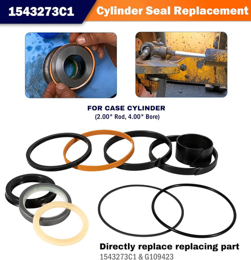 1543273C1/G109423 Hydraulic Cylinders Seal Kit Fits for Case Backhoe Loader Cylinder Universal Repair Packings (Rod 2” & Bore 4”) 10 PCS/Kit by Camoo