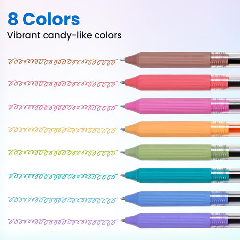 WRITECH Gel Pens Fine Point: 0.5mm Multicolor Ink Retractable 8ct Smooth Writing No Smear for Journaling Drawing Note Taking Silent Click Assorted Colored Pen Set