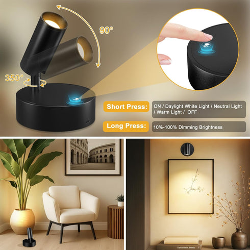 Dimmable, 4 Pack) Kimjo Spot Lights Indoor, Wireless LED Spotlight, Uplighting Indoor with Remote and Accent Lighting