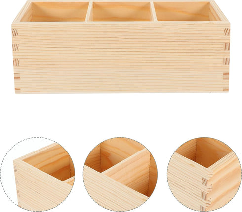 EXCEART Wood Pencil Holder for Desk, Multi-Functional Remote Control Holder with 3 Compartments for Office Supplies