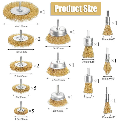 Elsjoy 23 Pack Wire Wheel Brush for Drill, Brass Drill Wire Brush Set Carbon Steel Cup Brush Kit, Crimped Wire Cup Brush for Drill Attachments, Polishing, Rust Removal