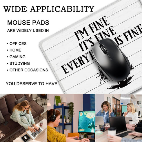 I'm Fine It's Fine Everything Is Fine Rectangular Mouse Pad, Funny Black Cat Gift for Colleague, Home Office Desk Decor